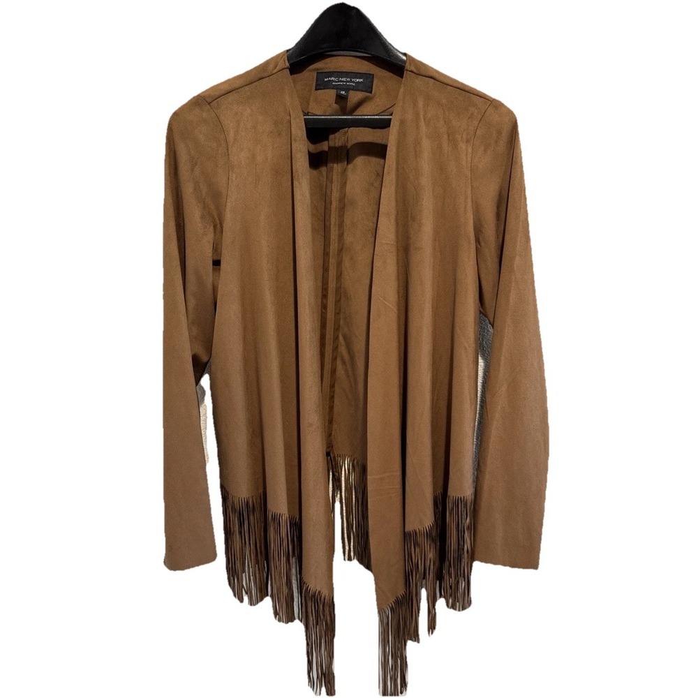 Andrew Marc New York Brown Suede Fringe Open Jacket Size XS Western Rodeo Dance